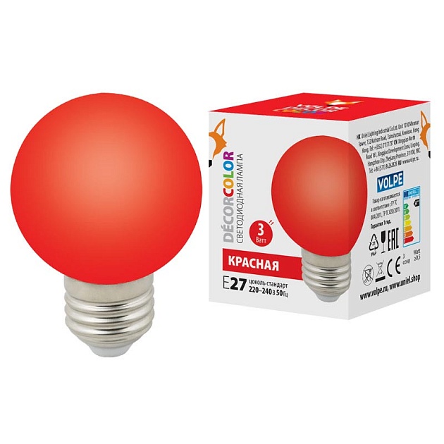 Лампа светодиодная Volpe E27 3W красная LED-G60-3W/Red/E27/FR/С UL-00006959 фото 
