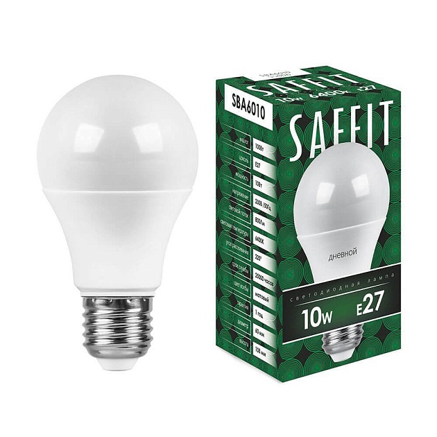 Лампа светодиодная Saffit E27 10W 6400K Шар Матовая SBA6010 55006 фото 