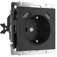 Розетка Werkel с заземлением, шторками и USBх2 черный матовый W1171508 4690389156915