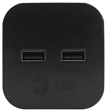 Разветвитель электрический ЭРА SP-2-USB-B на 2 розетки + 2xUSB 2400mA без заземления 10А черный Б0049535 2