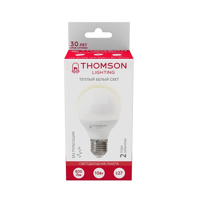 Лампа светодиодная Thomson E27 10W 3000K шар матовая TH-B2041 фото 3