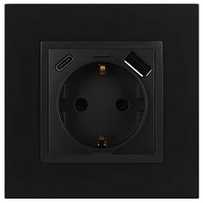 Розетка ЭРА Elegance 14-4108-05 2P+E 16A-250В со шторками с USB type-A+C 5В-3А антрацит Б0067724 2