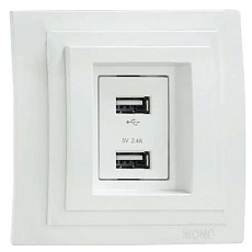 Розетка 2-а USB-зарядка Mono Electric Larissa 16A 250V белый 103-191905-178