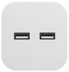 Разветвитель электрический ЭРА SP-2-USB-W на 2 розетки + 2xUSB 2400mA без заземления 10А белый Б0049531 1