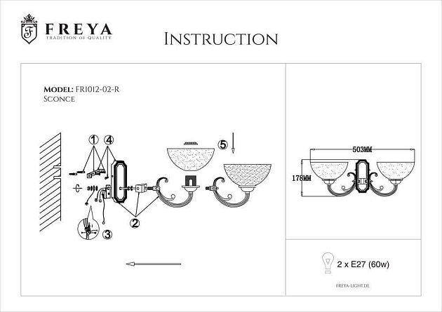 Бра Freya Herbert FR2012-WL-02-BZ Фото № 2