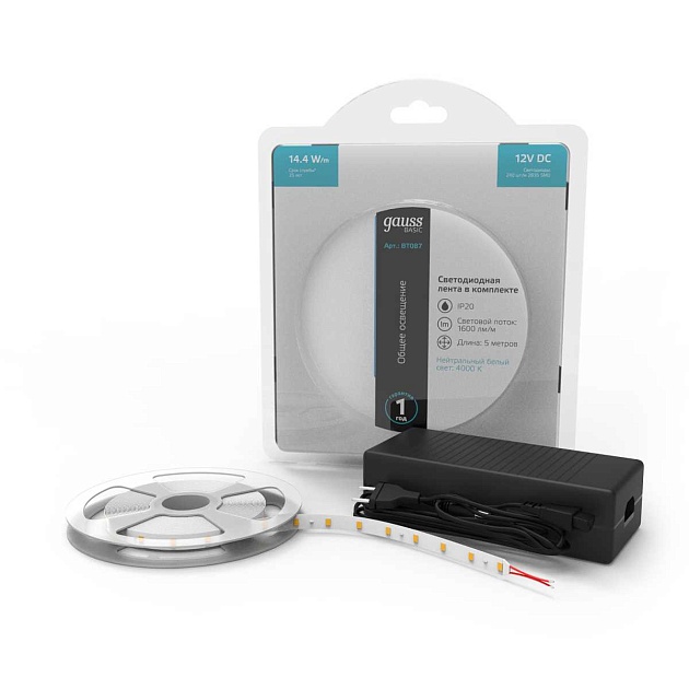 Светодиодная лента Gauss 14,4W/m 240LED/m 2835SMD нейтральный белый 5M BT087 Фото № 10