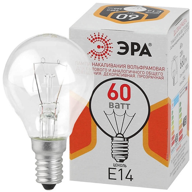 Лампа накаливания ЭРА E14 60W прозрачная ДШ 60-230-E14-CL Б0039138 фото 2