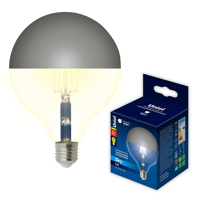Лампа светодиодная Uniel E27 4W 4000K зеркальная LED-G125-4W/4000K/E27/CL MIRROR/CHROME PLS02WH UL-00011794 Фото № 1