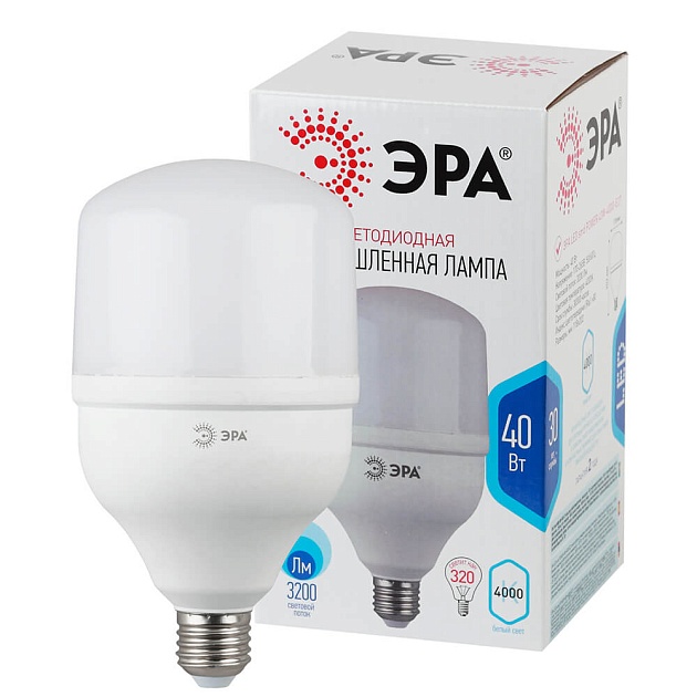 Лампа светодиодная ЭРА E27 40W 4000K матовая LED POWER T120-40W-4000-E27 Б0027005 фото 4