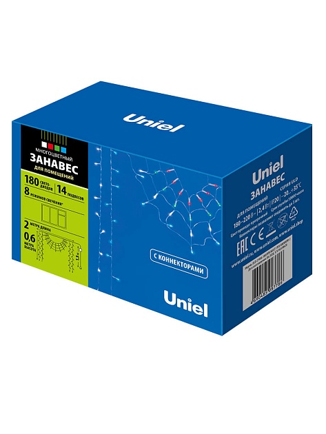 Светодиодная гирлянда Uniel занавес Радуга 220V разноцветный ULD-E1906-180/DTK MULTI IP20 RAINBOW-2 UL-00001411 Фото № 5