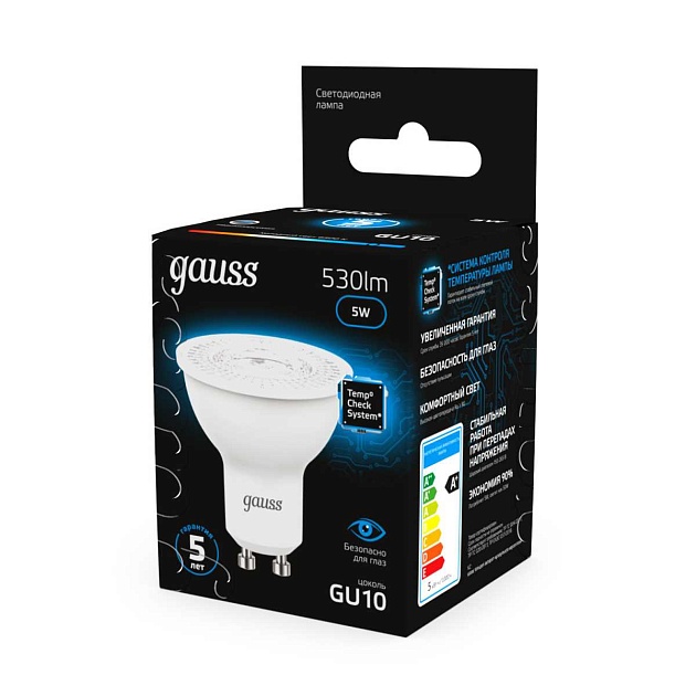 Лампа светодиодная Gauss GU10 5W 6500K матовая 101506305 Фото № 8
