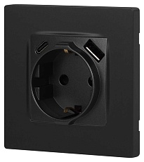Розетка ЭРА Серия 12 12-4108-12 2P+E 16A-250В со шторками с USB type-A+C 5В-3А графит Б0067700 3