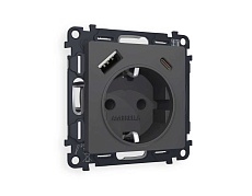 Комплект механизма электрической розетки AMBRELLA VOLT ALFA Графит мягкое касание 2USB A+C 20W (быстрая зарядка) с/з QUANT (AP9100, VM160) MA910010