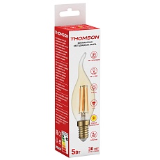 Лампа светодиодная филаментная Thomson E14 5W 2400K свеча на ветру прозрачная TH-B2117 1