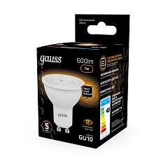 Лампа светодиодная Gauss GU10 7W 3000K матовая 101506107 3