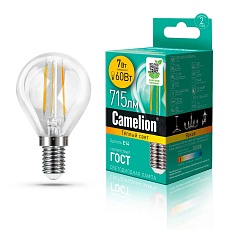 Лампа светодиодная Camelion E14 7W 3000K LED7-G45-FL/830/E14 13456