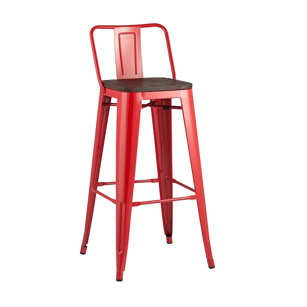 Барный стул Tolix со спинкой красный глянцевый + темное дерево YD-H765E-W LG-03 фото 
