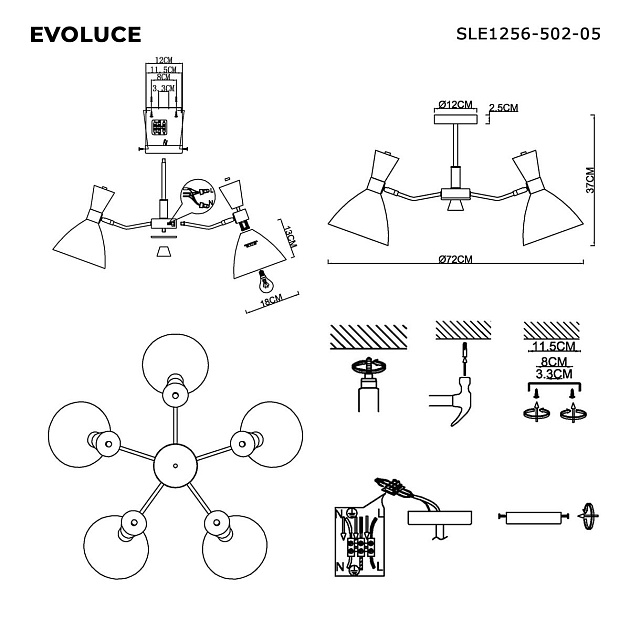 Потолочная люстра Evoluce Vista SLE1256-502-05 изображение 2 Потолочная люстра Evoluce Vista SLE1256-502-05 Фото № 2