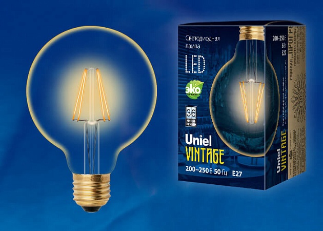 Лампа светодиодная филаментная Uniel E27 6W 2250K прозрачная LED-G95-6W/GOLDEN/E27 GLV21GO UL-00002359 фото 2