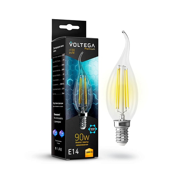 Лампа светодиодная Voltega E14 6,5W 2800K прозрачная VG10-CW35E14warm9W-F 7132 фото 