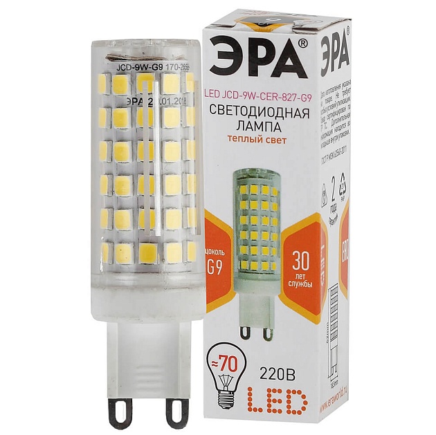 Лампа светодиодная ЭРА G9 9W 2700K прозрачная LED JCD-9W-CER-827-G9 Б0033185 фото 2