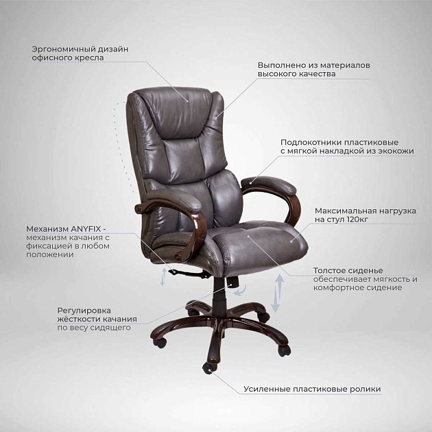Кресло руководителя AksHome Boss серый, экокожа 48359 изображение 3 Кресло руководителя AksHome Boss серый, экокожа 48359 Фото № 3