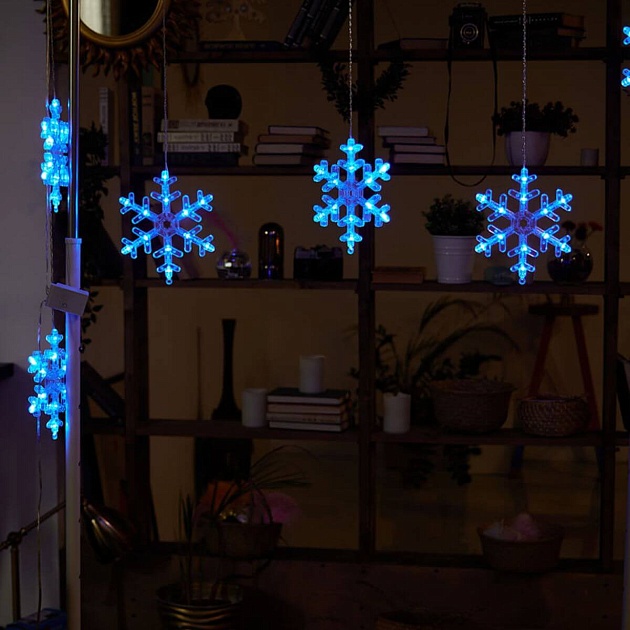 Светодиодная гирлянда Uniel занавес Снежинки-1 220V синий ULD-E1503-072/DTA Blue IP20 Snowflakes-3 UL-00007336 Фото № 1