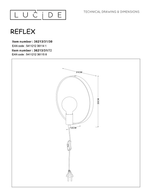Бра Lucide Reflex 36213/31/72 Фото № 2