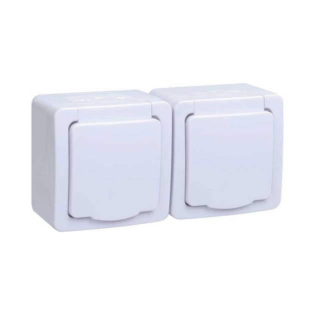 Розетка двойная 2P+PE IEK Germes Plus с крышкой белая ERMP22-K01-16-54-EC Фото № 1