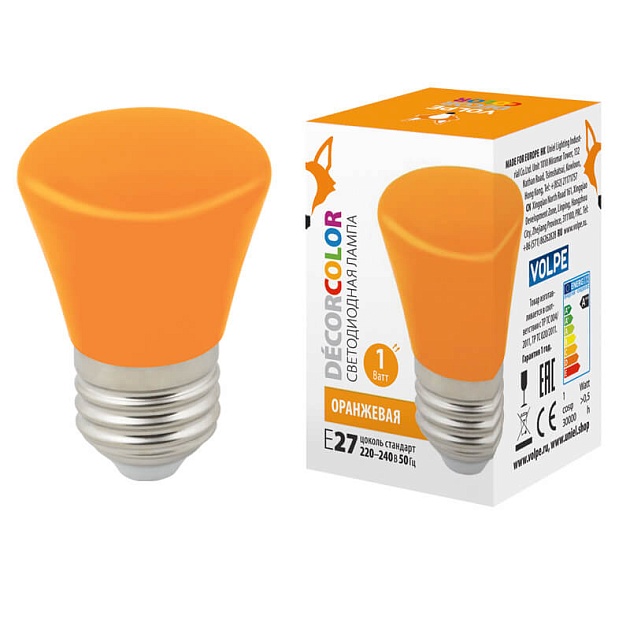Лампа светодиодная Volpe E27 1W оранжевая LED-D45-1W/ORANGE/E27/FR/С BELL UL-00005642 фото 