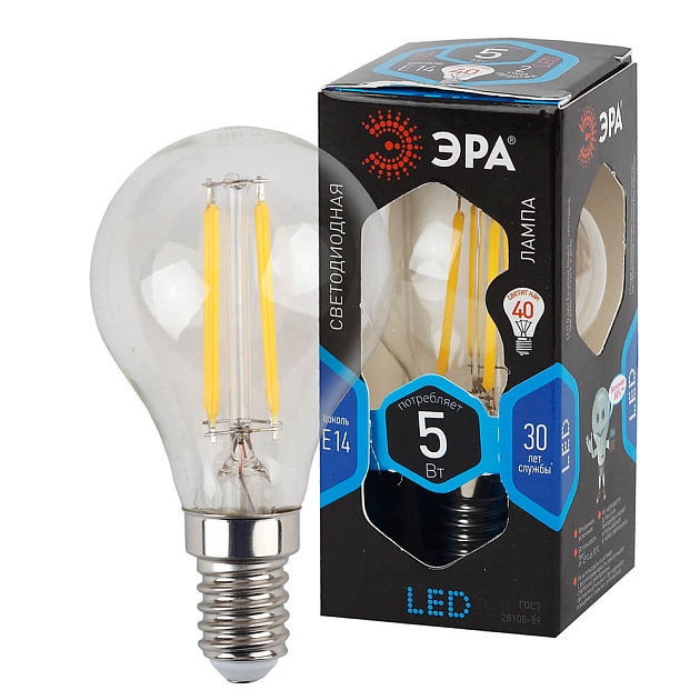 Лампа светодиодная филаментная ЭРА E14 5W 4000K прозрачная F-LED P45-5W-840-E14 Б0019007 фото 4