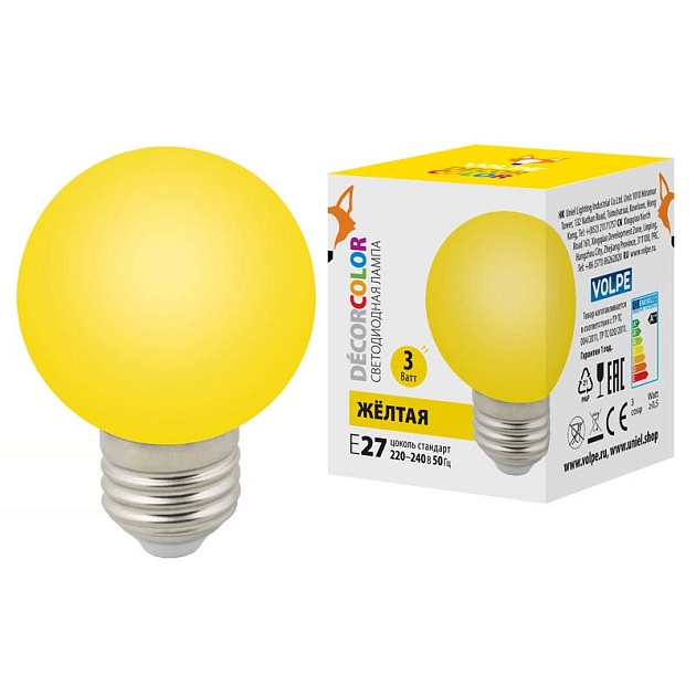 Лампа светодиодная Volpe E27 3W желтая LED-G60-3W/Yellow/E27/FR/С UL-00006961 фото 