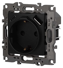 Розетка ЭРА Серия 12 12-4108-05 2P+E 16A-250В со шторками с USB type-A+C 5В-3А антрацит Б0067707 3