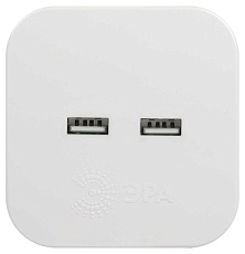 Разветвитель электрический ЭРА SP-4-USB-W на 4 розетки + 2xUSB 2400mA без заземления 10А белый Б0049532 1