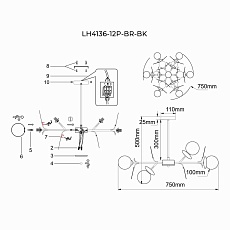 Подвесная люстра Lumien Hall Ilmari LH4136/12P-BR-BK 1