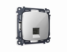 Комплект механизма телефонной розетки AMBRELLA VOLT OMEGA Серебро глянец RJ-11(4P4C) с шторкой QUANT (OP4120, VM190) MO412030