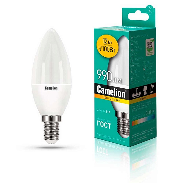 Лампа светодиодная Camelion E14 12W 3000K LED12-C35/830/E14 13687 фото 