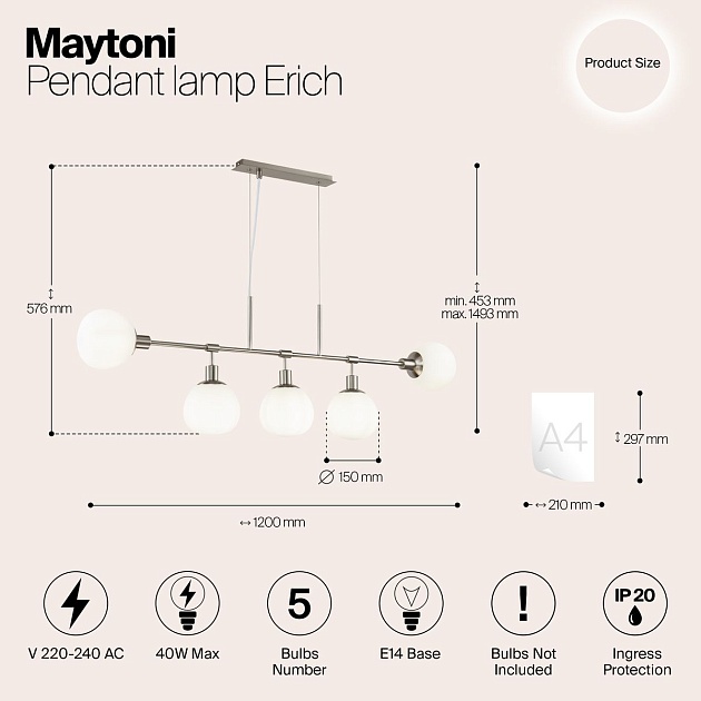 Подвесная люстра Maytoni Erich MOD221-PL-05-N Фото № 2