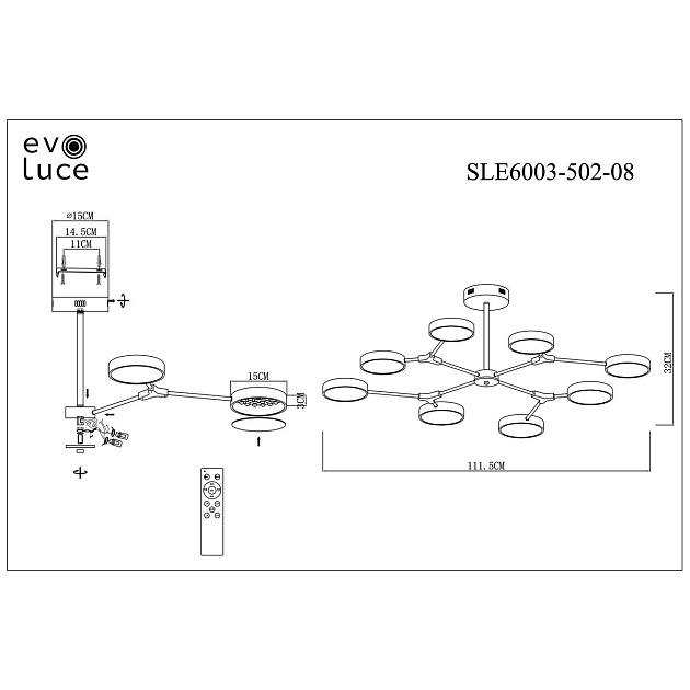 Потолочная светодиодная люстра Evoluce Monta SLE6003-502-08 изображение 2 Потолочная светодиодная люстра Evoluce Monta SLE6003-502-08 Фото № 2