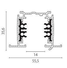 Трек шестиконтактный встраиваемый 3-фазн со стыковочными пазами (круглые медные жилы), 3м Quattro/DALI/ Lightstar 503038-R-DALI 1