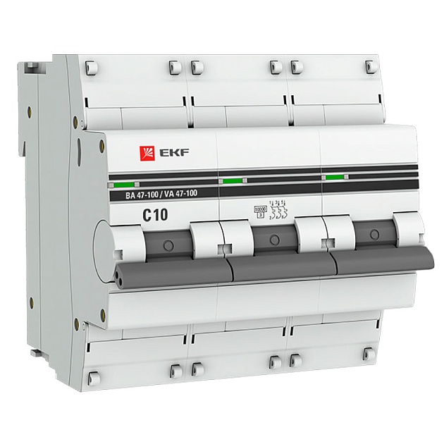 Автоматический выключатель 3P 10А (C) 10kA ВА 47-100 EKF PROxima mcb47100-3-10C-pro Фото № 1