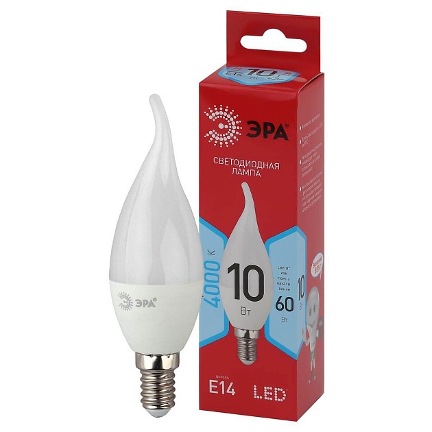 Лампа светодиодная ЭРА E14 10W 4000K матовая LED BXS-10W-840-E14 R Б0051849 фото 