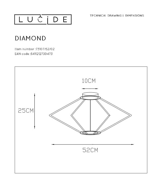 Потолочный светильник Lucide Diamond 73107/52/02 Фото № 2