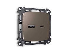 Комплект механизма розетки AMBRELLA VOLT OMEGA Темная бронза матовый 2USB A+C 20W (быстрая зарядка) QUANT (OP6410, VM177) MO641010