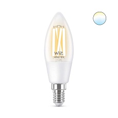 Лампа светодиодная филаментная диммируемая WiZ E14 4,9W 2700-6500K прозрачная Wi-Fi BLE 40W C35 E14927-65CL1PF/6 929003017601 4