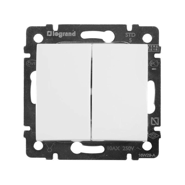 Выключатель двухклавишный Legrand Valena 10A 250V белый 774405 изображение 1 Выключатель двухклавишный Legrand Valena 10A 250V белый 774405 Фото № 1
