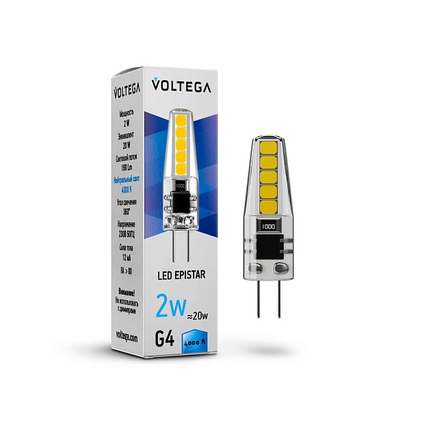 Лампа светодиодная Voltega G4 2W 4000K прозрачная VG9-K1G4cold2W 7145 фото 