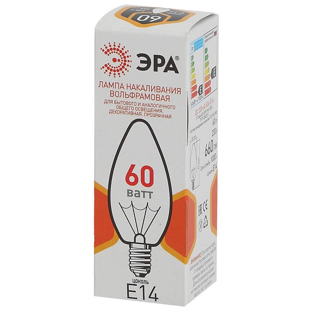 Лампа накаливания ЭРА E14 60W 2700K прозрачная ДС 60-230-E14-CL Б0039129 фото 3