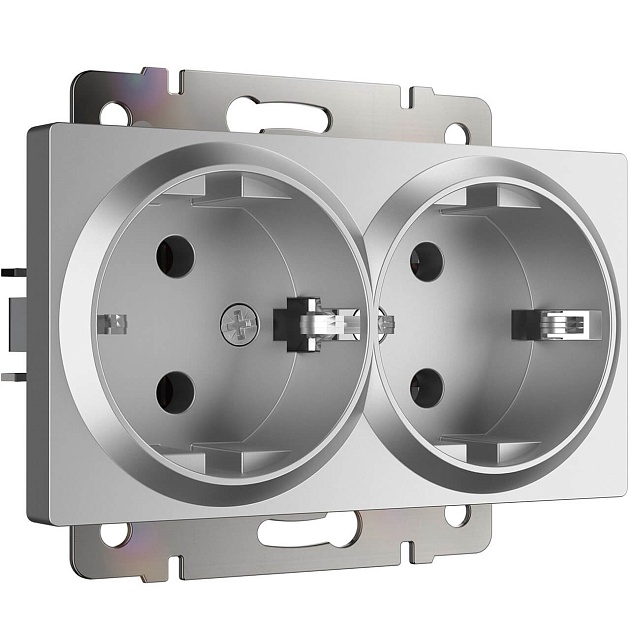 Розетка двойная с заземлением Werkel серебряный W1172006 4690389156465 изображение 1 Розетка двойная с заземлением Werkel серебряный W1172006 4690389156465 Фото № 1