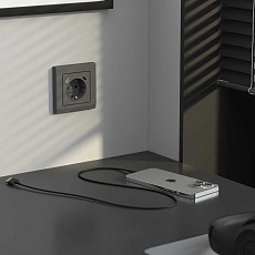 Розетка с заземлением, шторками и USBх2 Werkel графит W1171764 4690389194436 1